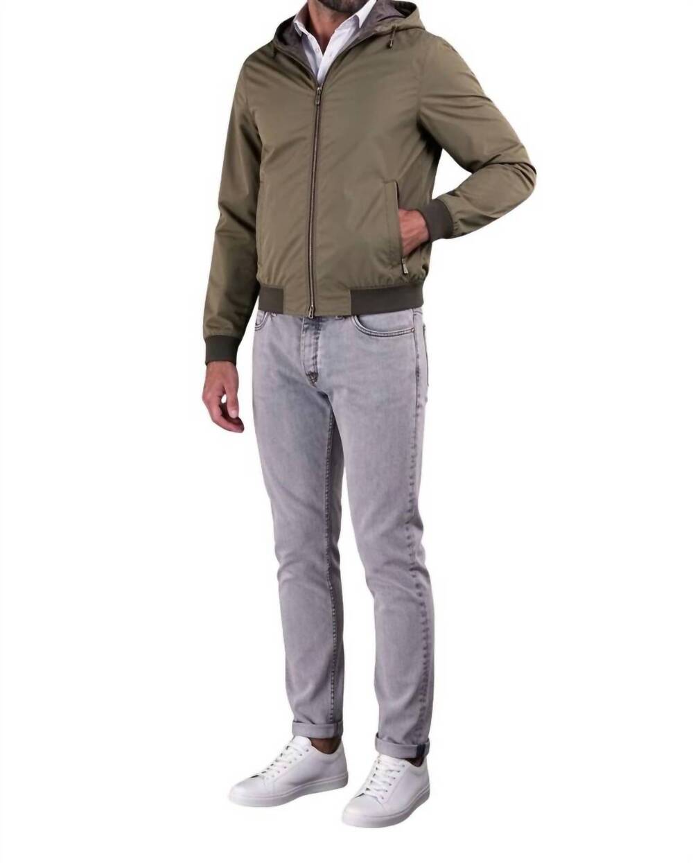 NEW MOORER hooded zip-up bomber jacket in pistacchio